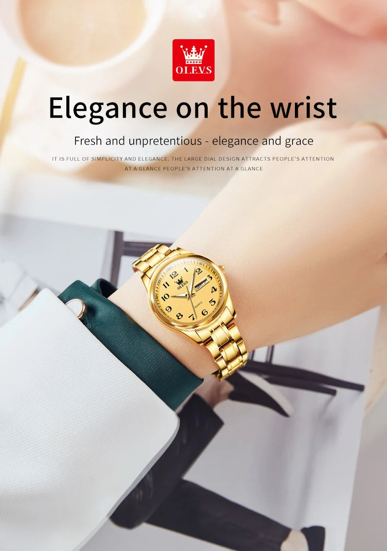 Montre Quartz Femme Elegante Acier Inoxydable Lumineuse Date Semaine | MDN Store 25
