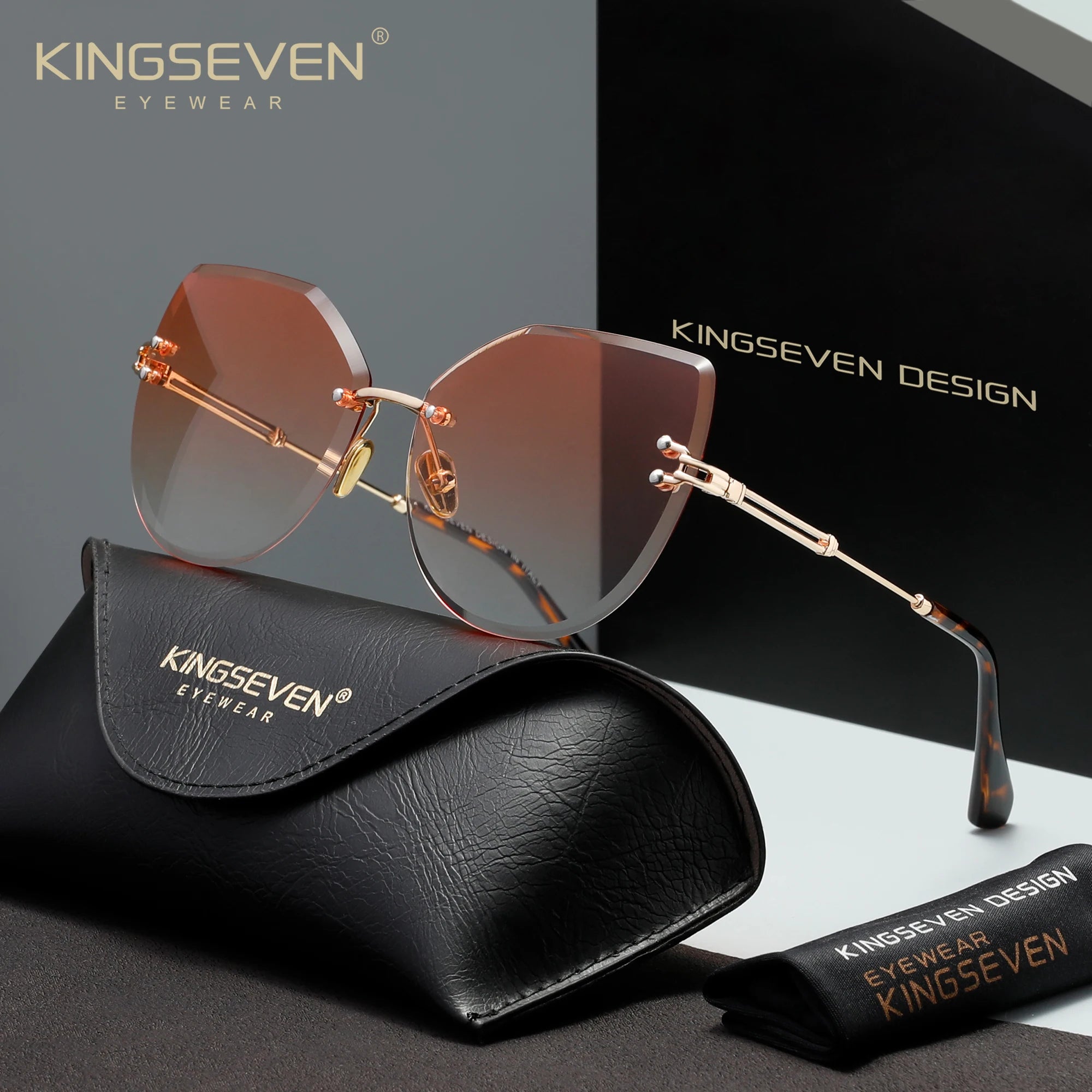 KINGSEVEN Lunettes de Soleil Sans Monture Femme Papillon Verres Dégradés UV400 | MDN Store 25