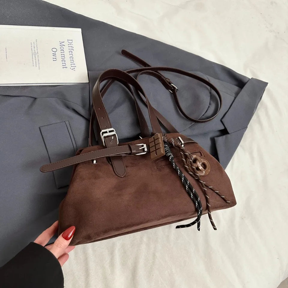 Sac à Main Femme Cuir Daim Boucle Ceinture Grande Capacité Hiver - MDN