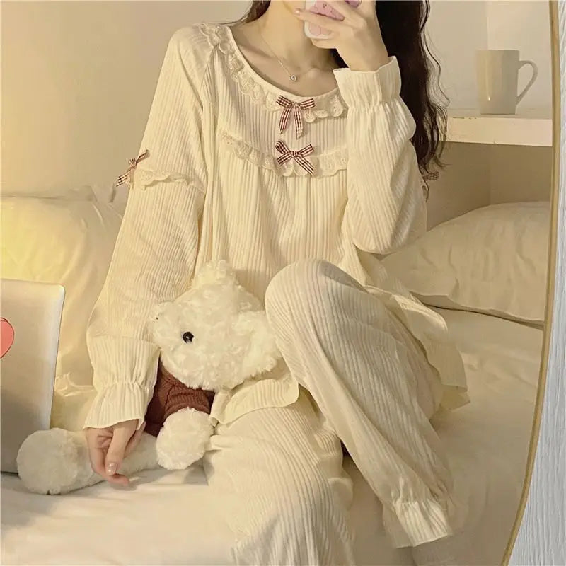 Pyjama Femme Nœud Princesse 2 Pièces Printemps Automne | MDN