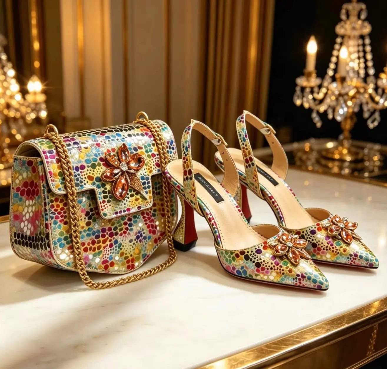 Escarpins Dorés Strass Bout Pointu Femme Soirée Banquet | MDN Store 25