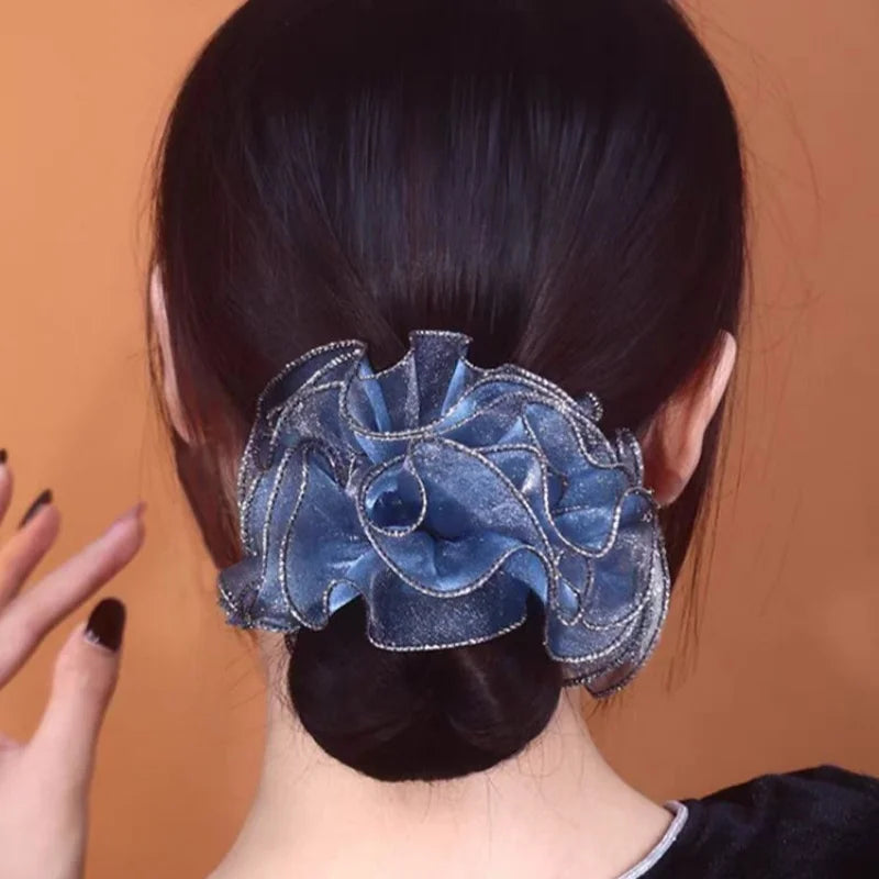 Chouchou Fleur 5 Pétales Perle Double Couche - Élastique Français - photo 3 | MDN Store