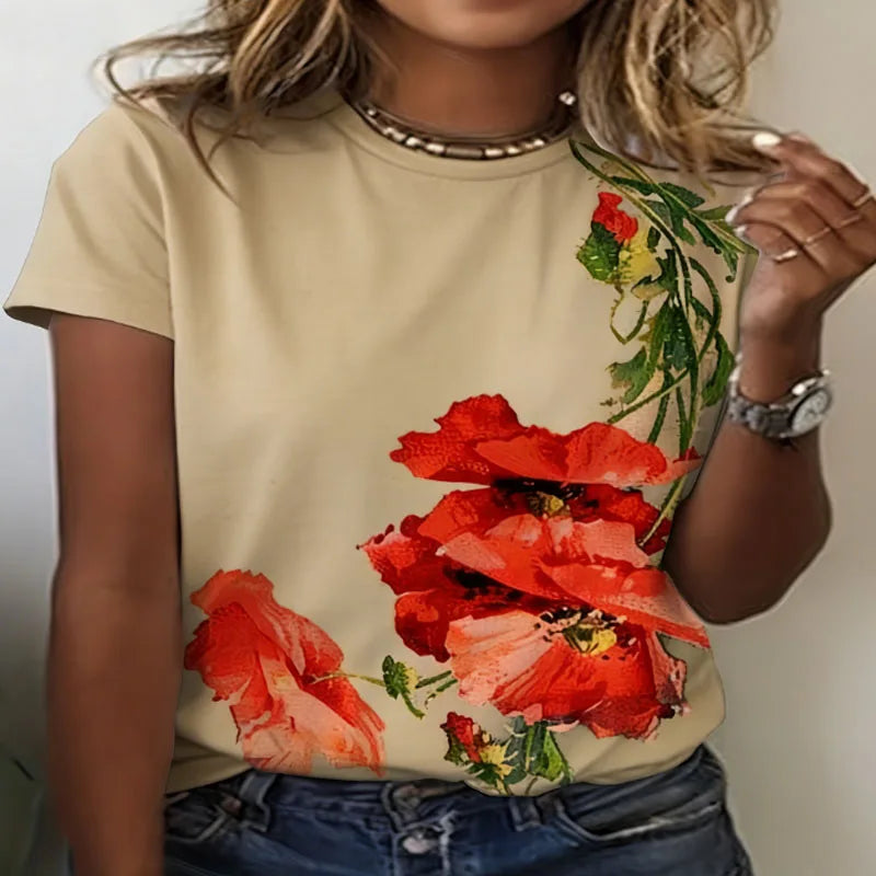 T-Shirt Fleurs Violettes Degrade Femme Col Rond Manches Courtes | MDN Store 25