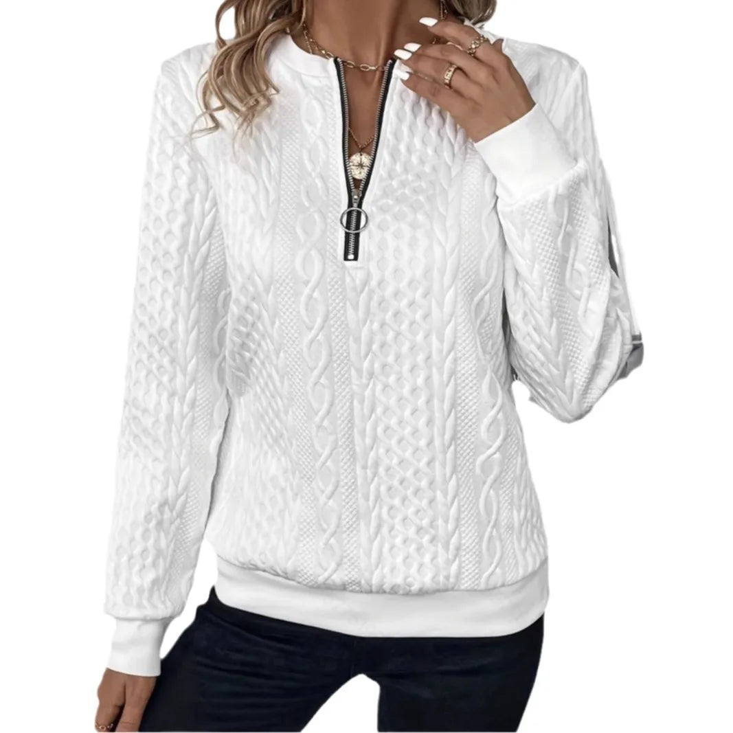 Pull Femme Col V Zippe Décontracté Manches Longues 6 Coloris S-XXL | MDN Store