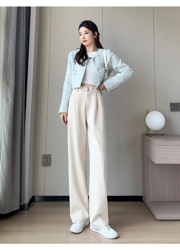 Pantalon Laine Large Femme Boutons Milk Tea | MDN Store