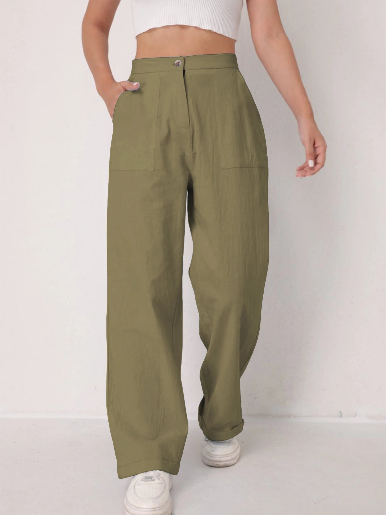 Pantalon Lin Taille Haute Décontracté Femme | MDN Store