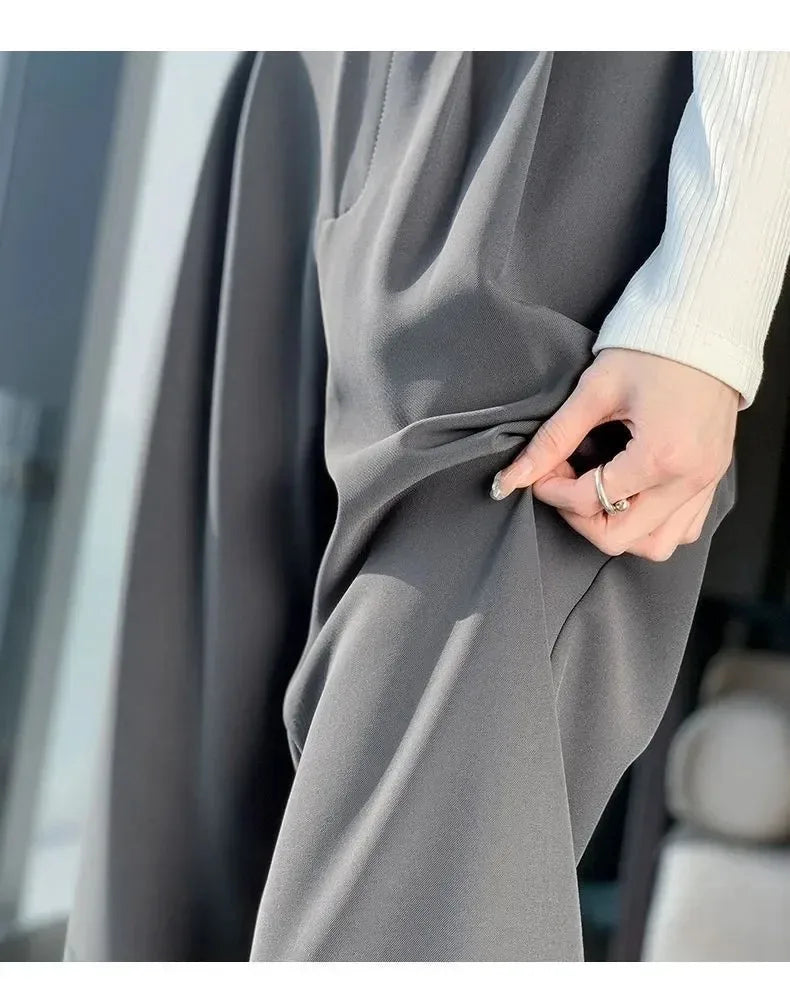 Pantalon Femme Large Taille Haute Coréen - Baggy Bureau Élégant Streetwear Noir | MDN