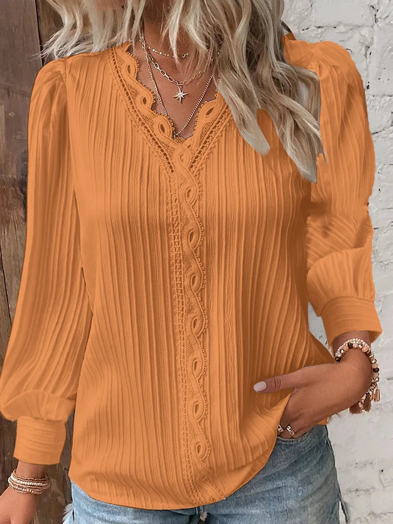 Élégant Été Hollow Dentelle Patchwork Femme Chemise Chic Blouse Col | MDN Store