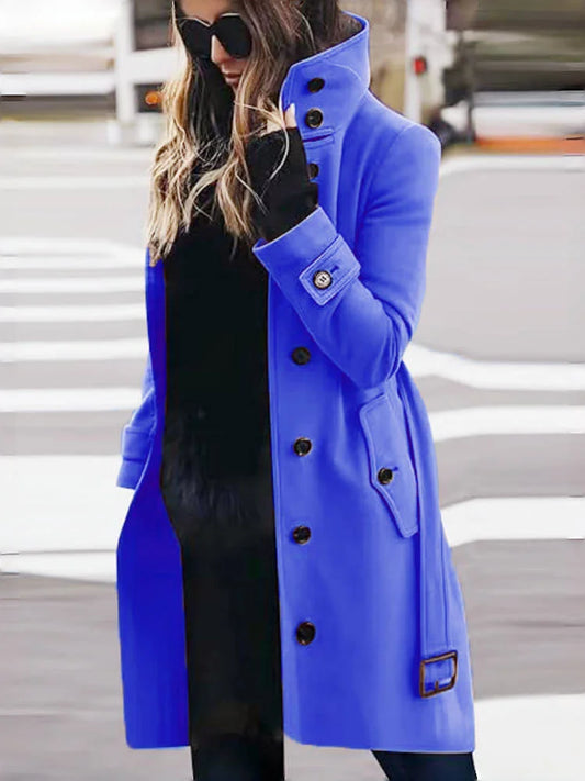 Manteau Femme Mélange Laine Simple Boutonnage - Long Hiver Col Rabattu Élégant | MDN