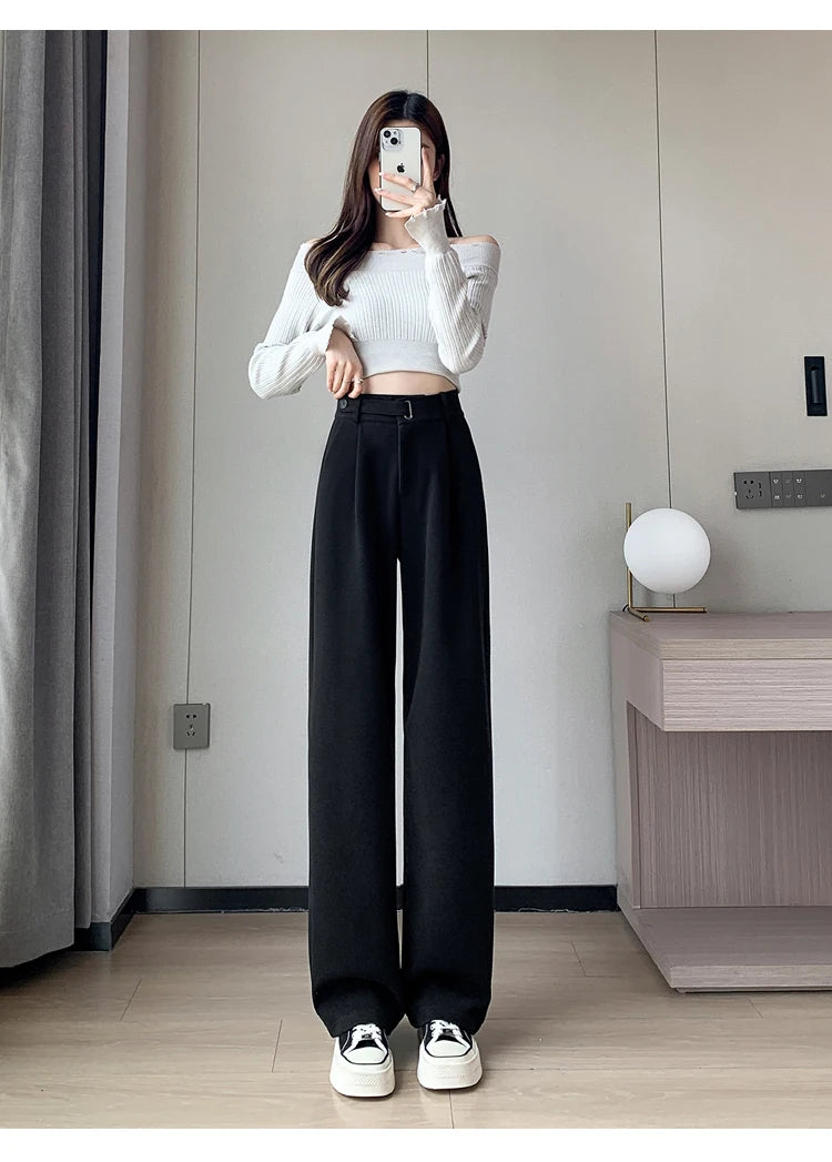 Pantalon Laine Large Femme Boutons Milk Tea | MDN Store