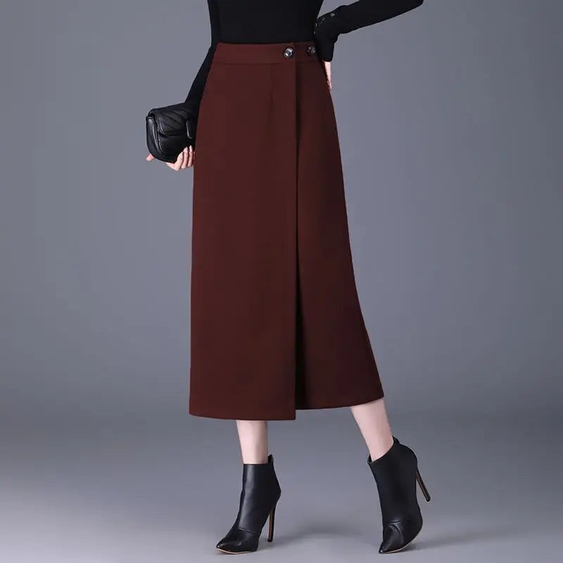Jupe Droite Fendue en Laine Élégante Automne-Hiver | MDN Store