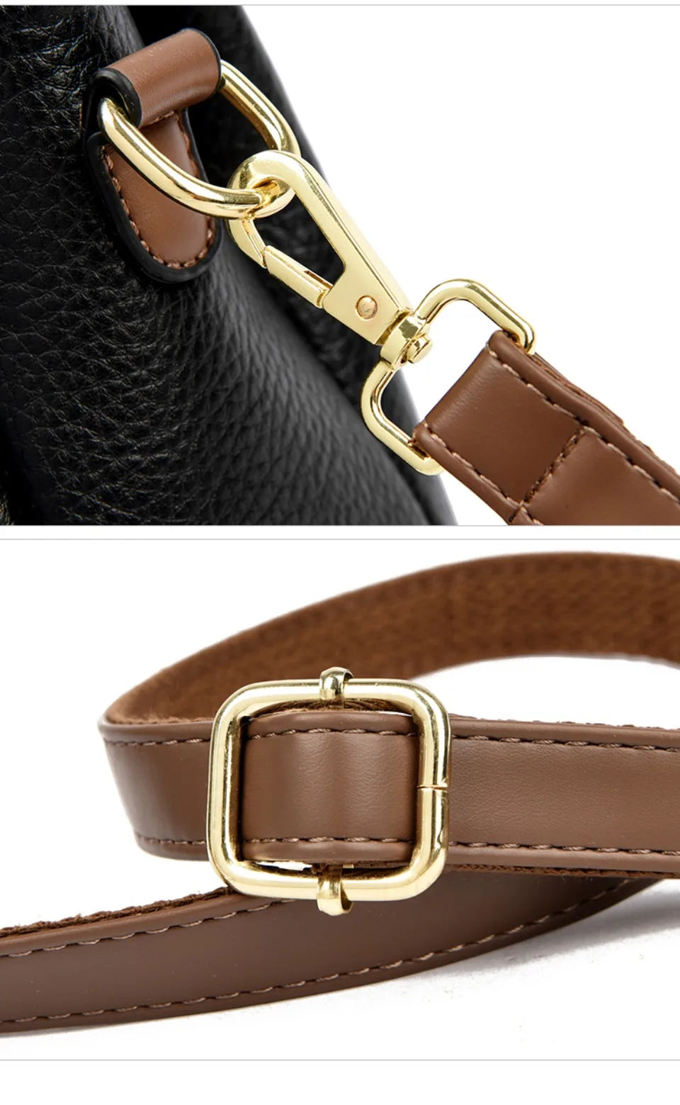 Sac à Main Femme Cuir Véritable Seau Bandoulière Trois Compartiments - MDN