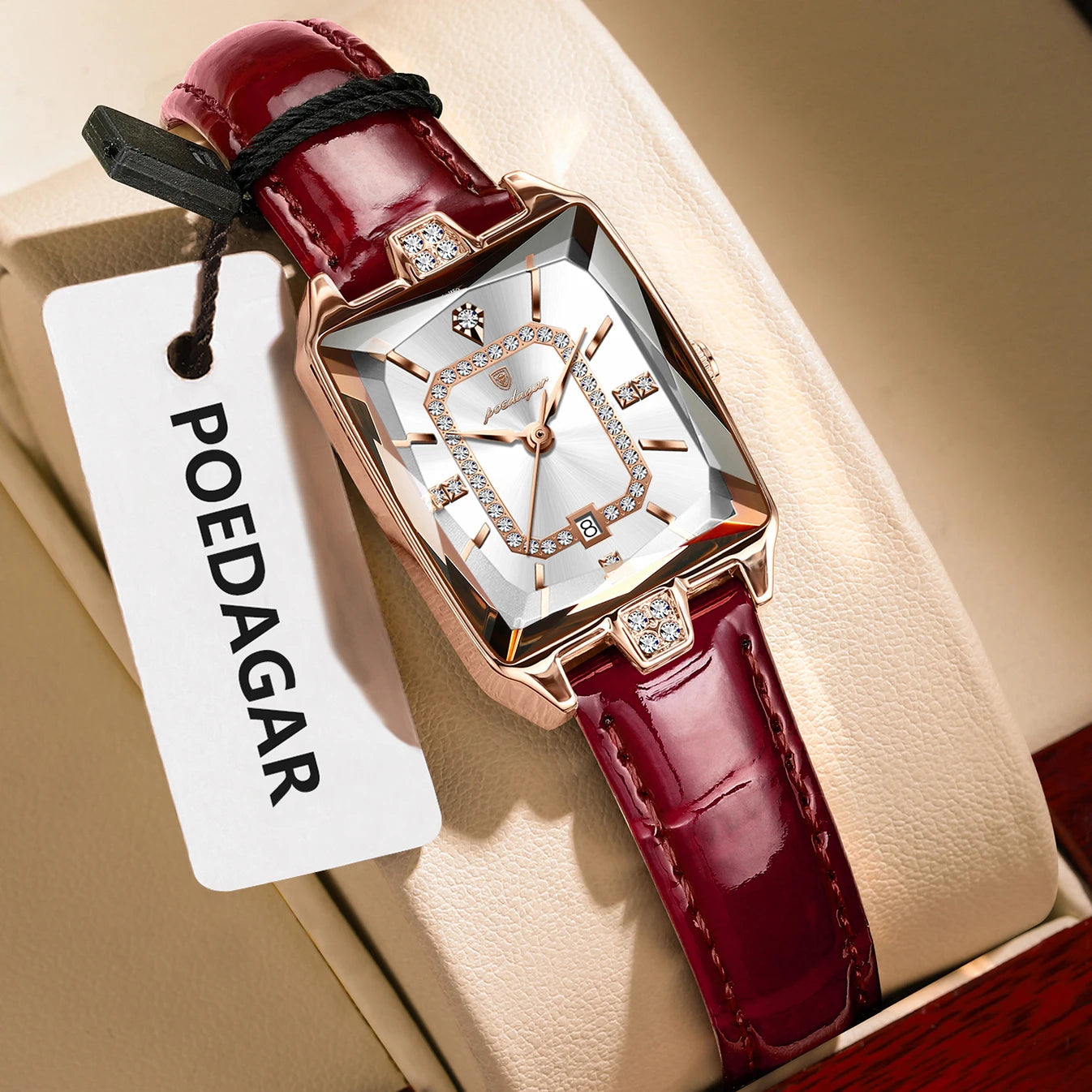 Montre Femme Rectangle Cuir POEDAGAR Étanche | MDN Store