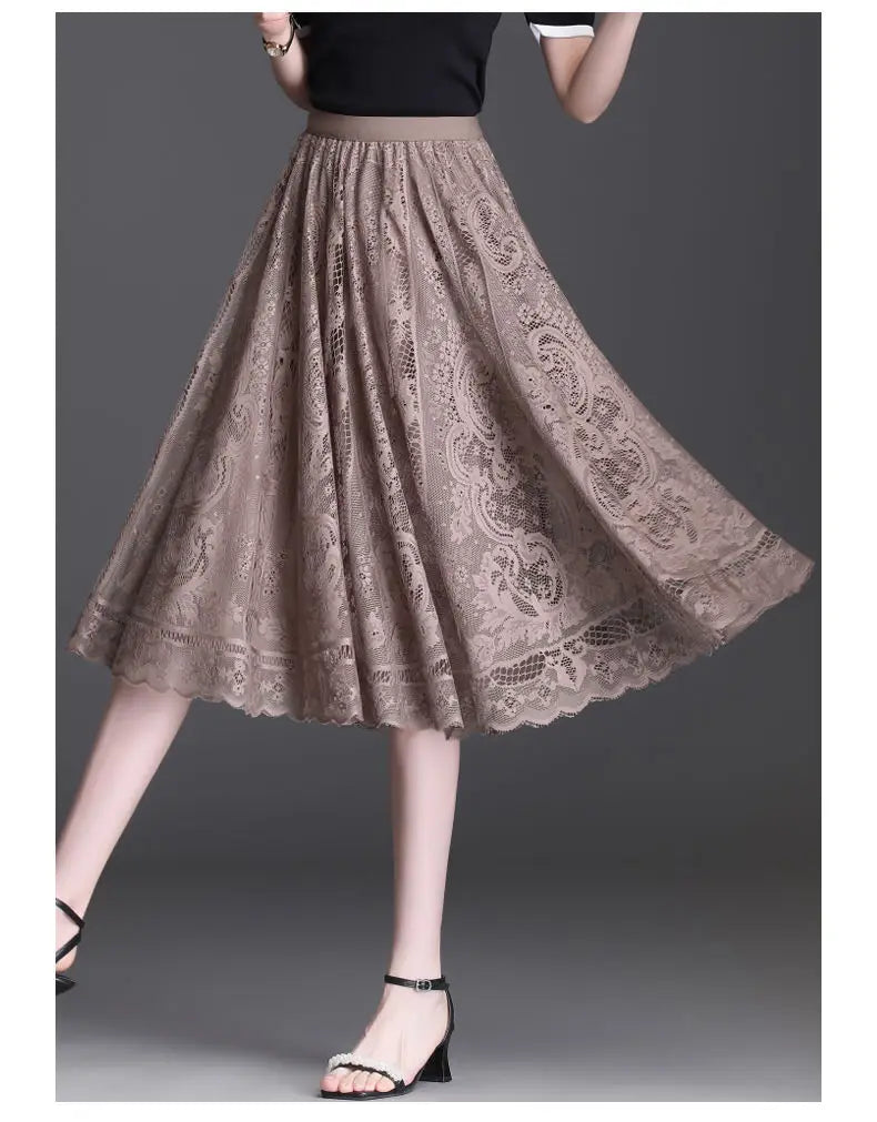 Jupe Longue Dentelle Plissée Taille Haute | MDN Store