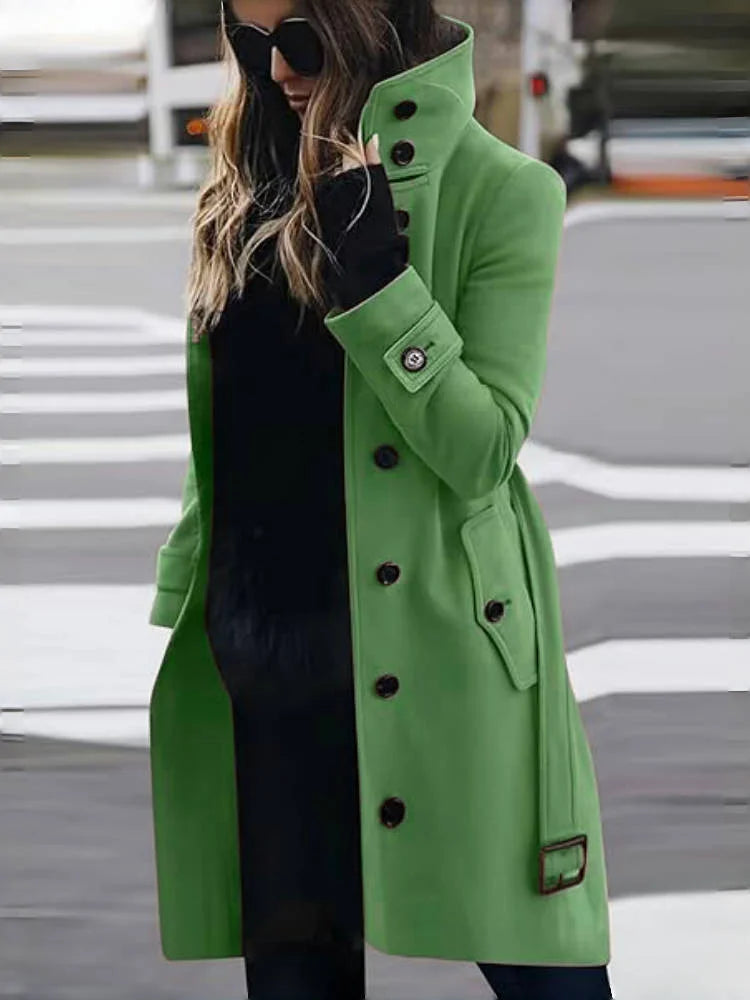 Manteau Femme Mélange Laine Simple Boutonnage - Long Hiver Col Rabattu Élégant | MDN