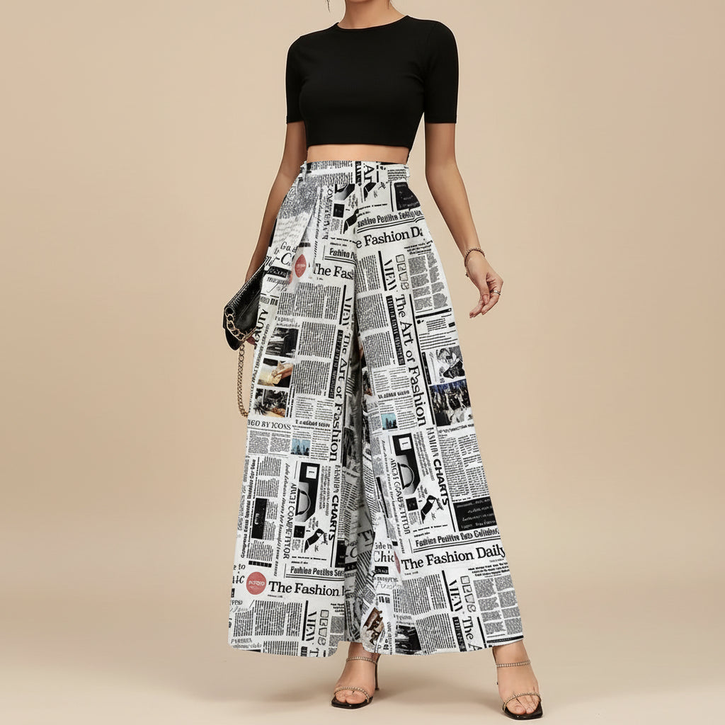 Pantalon Large Femme Imprimé 3D Street Noir | MDN Store