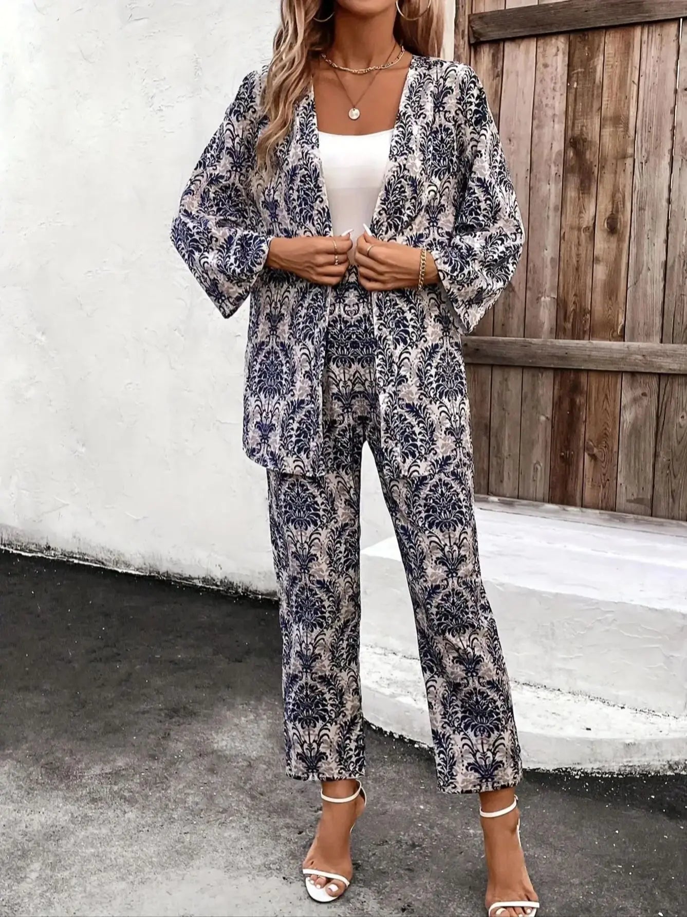 Ensemble Blazer Cardigan & Pantalon Court Bleu | MDN Store