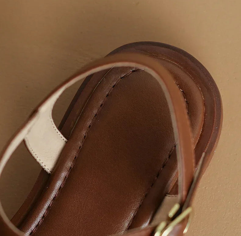 Sandales Cuir Talons Bas Confort Femme | MDN