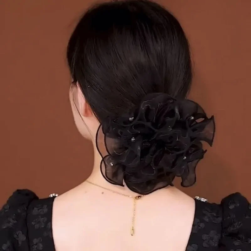 Chouchou Fleur 5 Pétales Perle Double Couche - Élastique Français - photo 15 | MDN Store