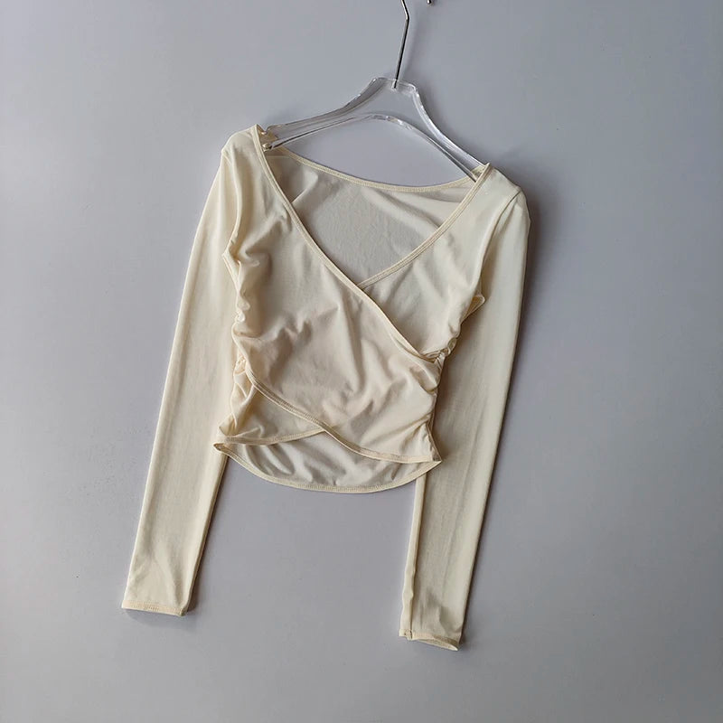 T-Chemise Sport Femme Col V Manches Longues - Top Yoga Fitness | MDN Store