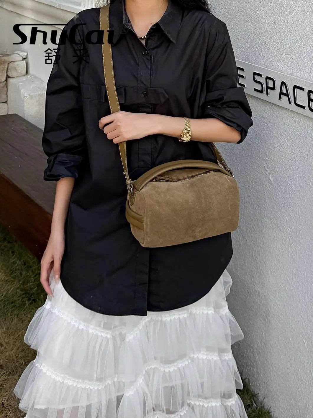 Sac Bandoulière Cylindrique Femme Cuir Véritable MDN - Luxe Designer