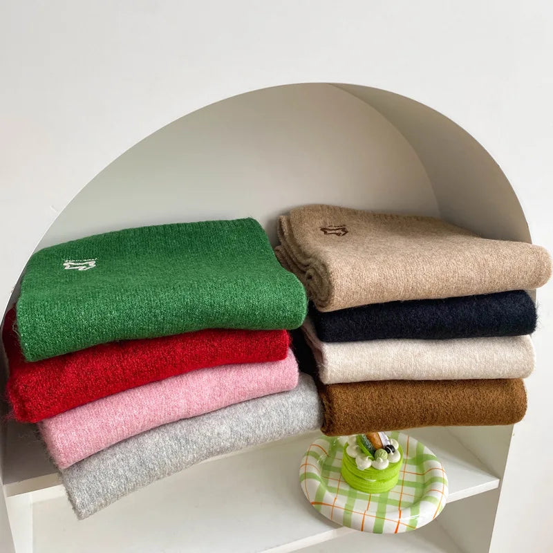 Écharpe Laine Lapin Brodé Beige | MDN Store