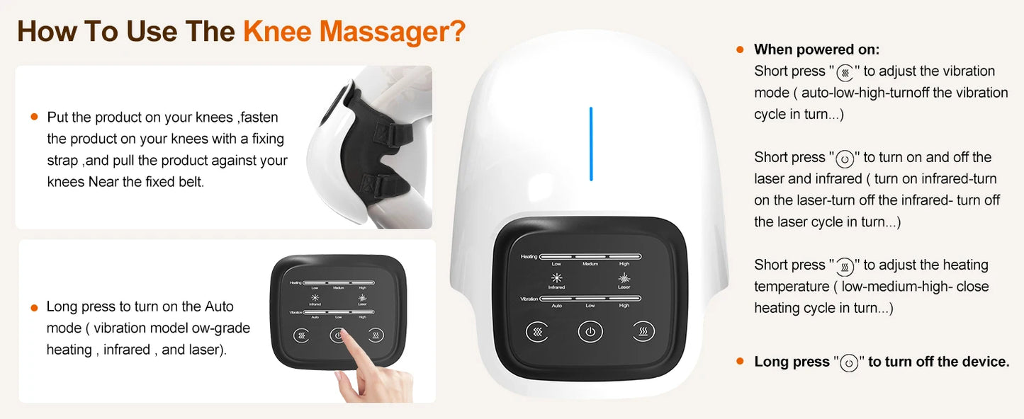 Masseur Genoux Sans Fil Infrarouge LED - Thérapie Chaleur 3 Niveaux | MDN