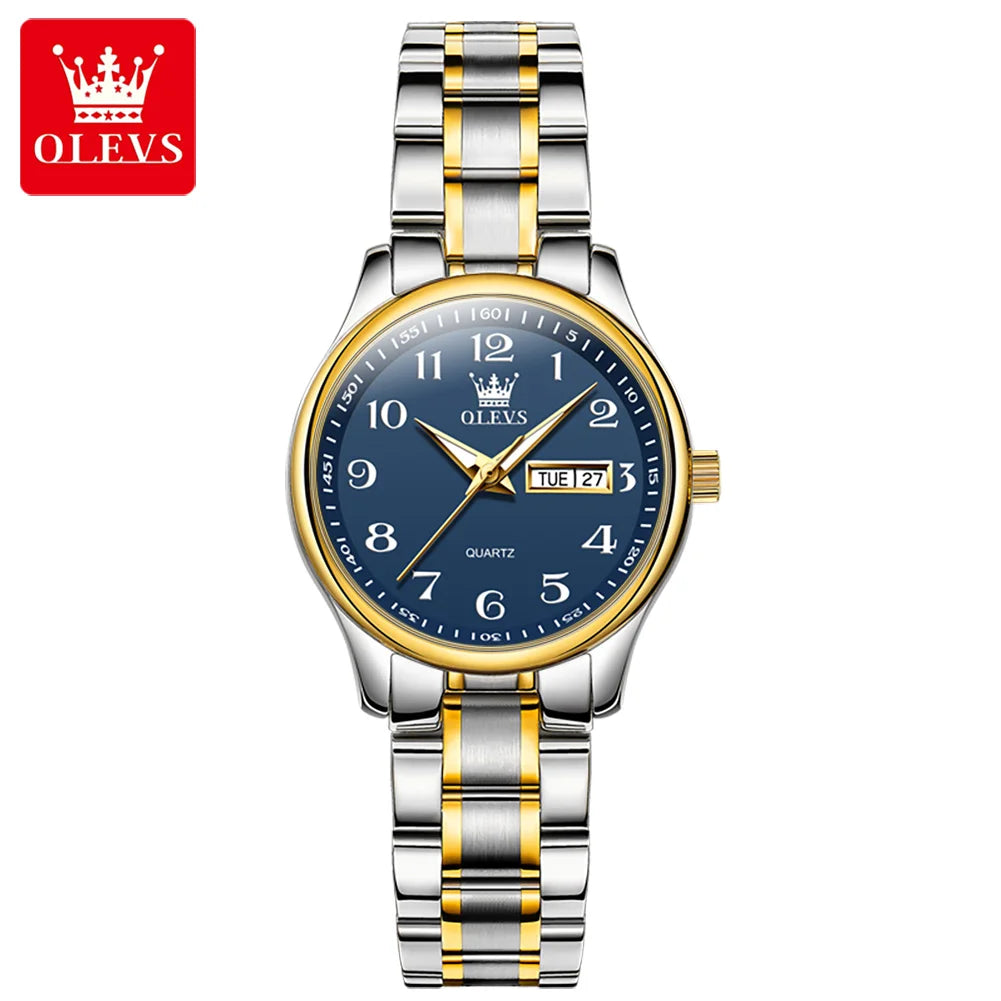 Montre Quartz Femme Elegante Acier Inoxydable Lumineuse Date Semaine | MDN Store 25