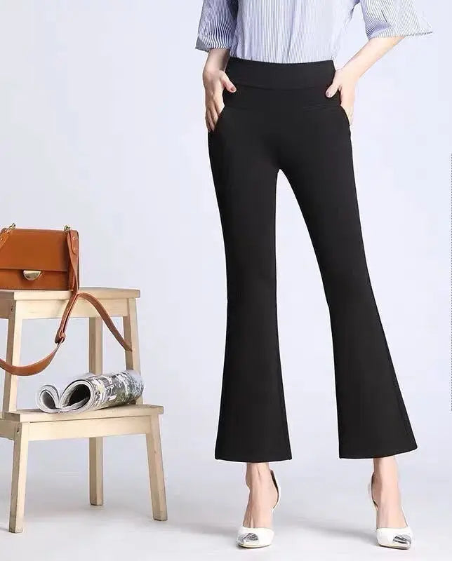 Pantalon Évasé Taille Haute Noir Dentelle Femme Élégant | MDN Store