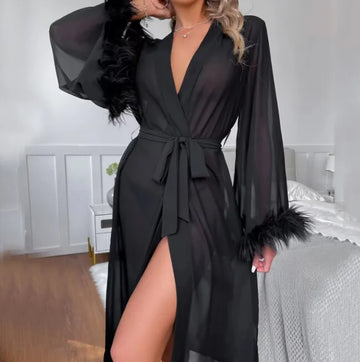 Peignoir Soie Plumes 3/4 Été | MDN Store