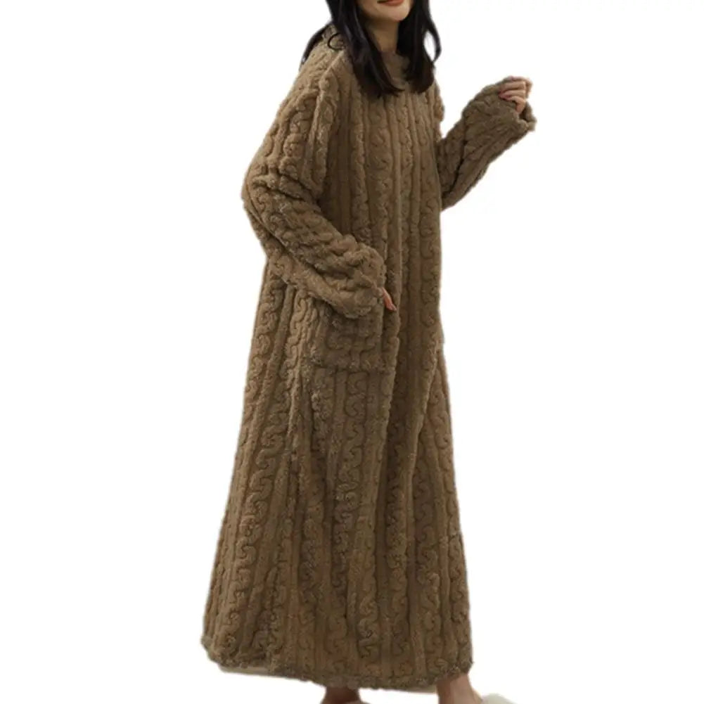 Chemise de Nuit Femme Flanelle Poches Manches Longues | MDN