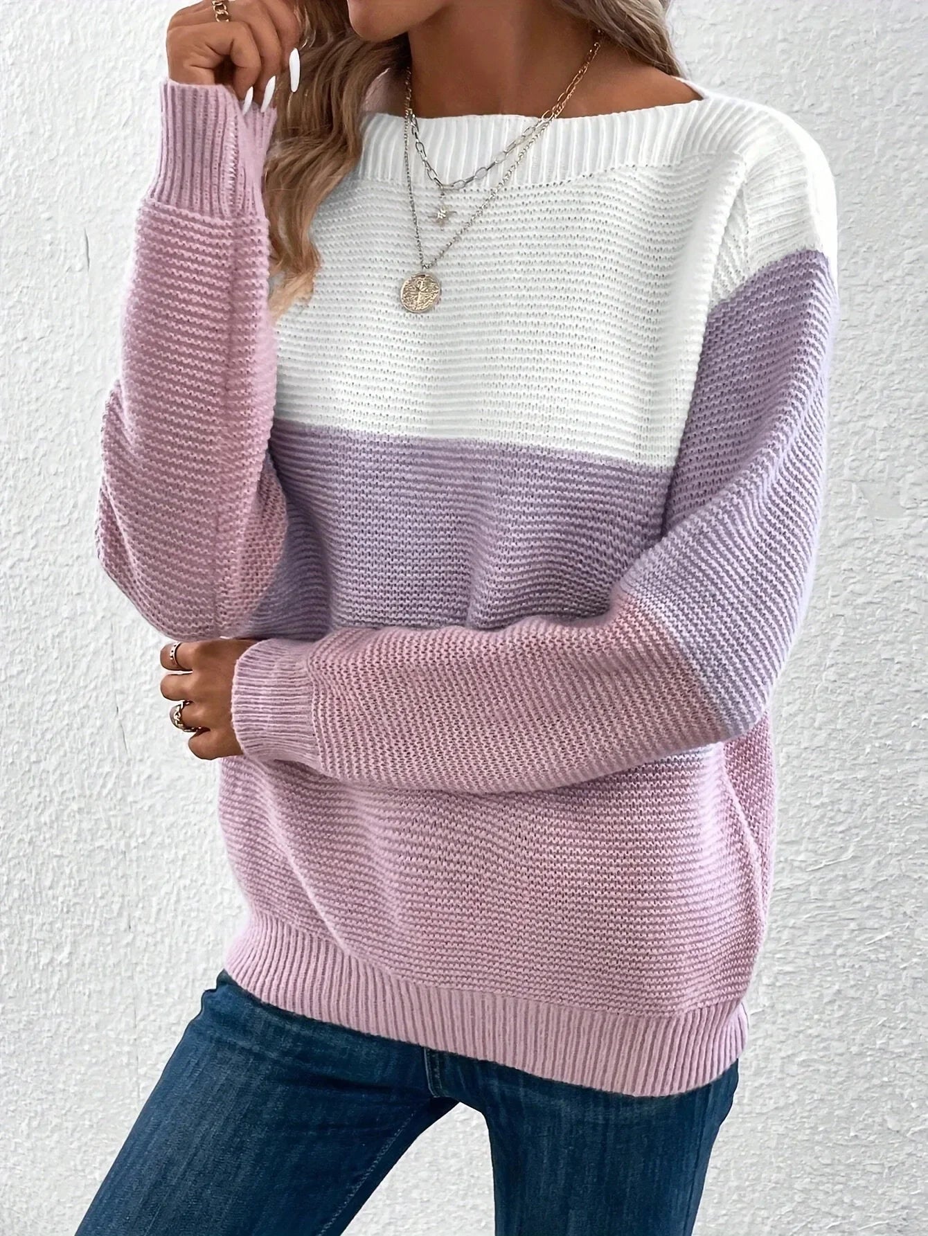 Pull Femme Ample Col Rond Tricote Epais 8 Coloris Automne Hiver | MDN Store