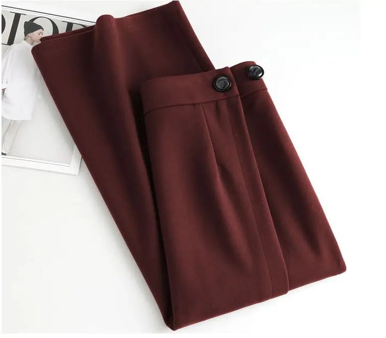 Jupe Droite Fendue en Laine Élégante Automne-Hiver | MDN Store