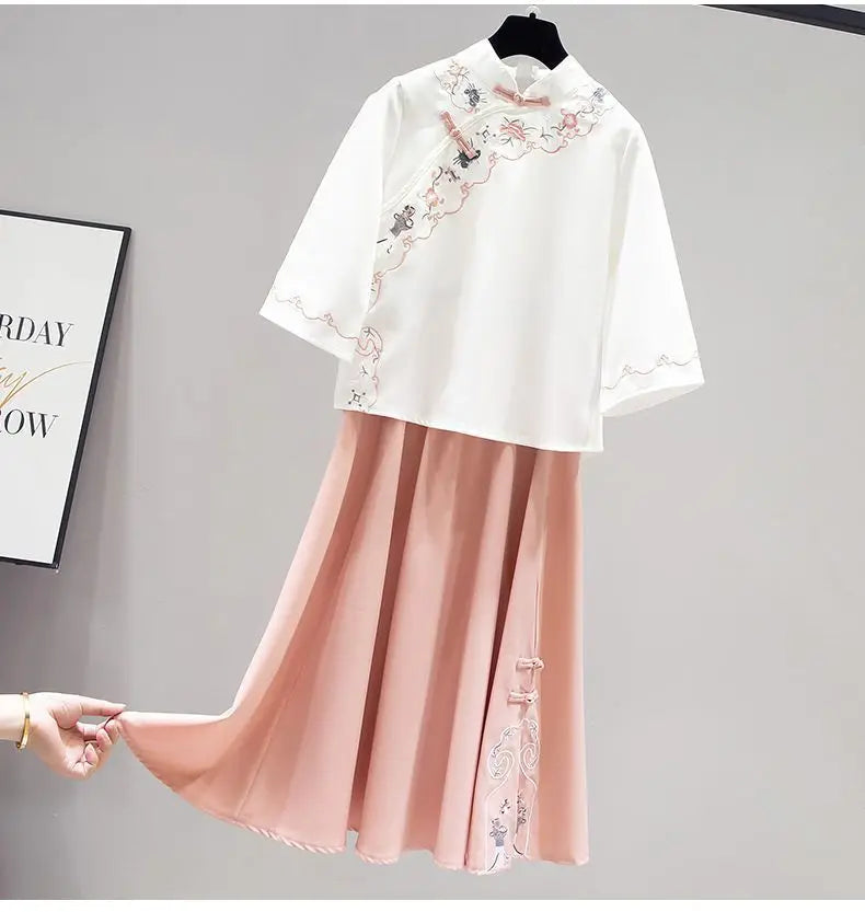 Ensemble Hanfu Chinois Brodé Papillon 2 Pièces | MDN Store