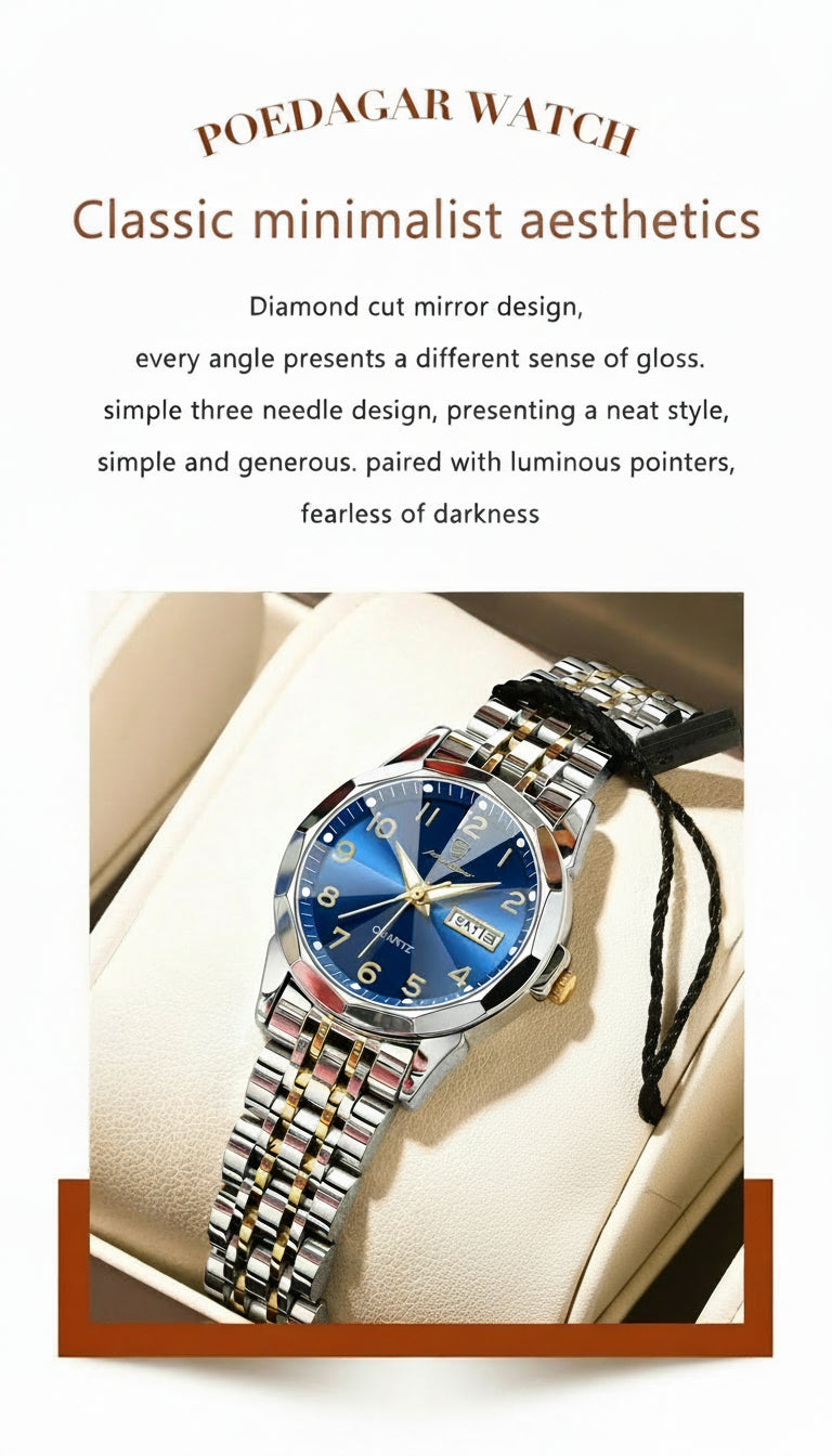 Montre Femme POEDAGAR Acier Inoxydable - Étanche Lumineuse Date Semaine Quartz | MDN