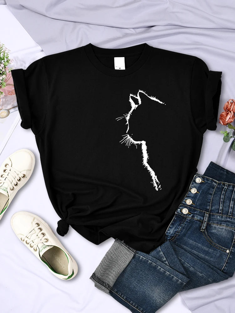 T-Chemise Chat Imprimé Femme Col Rond | MDN Store