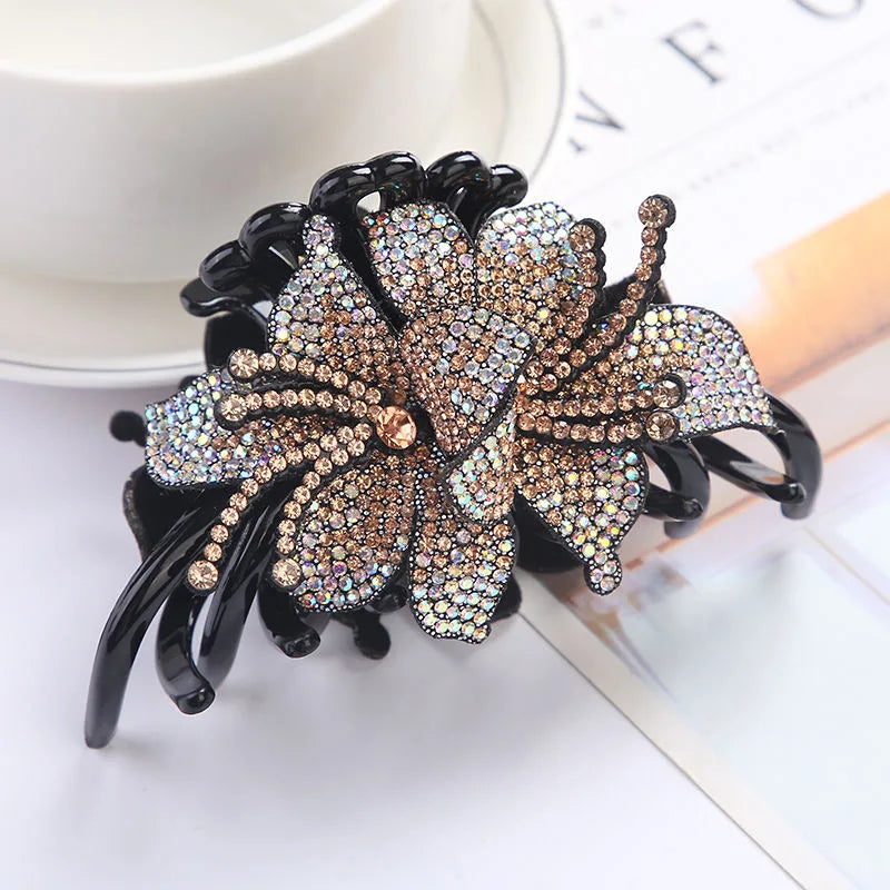 Pince Cheveux Double Fleur Strass Luxe - Barrette Crabe Élégante | MDN Store