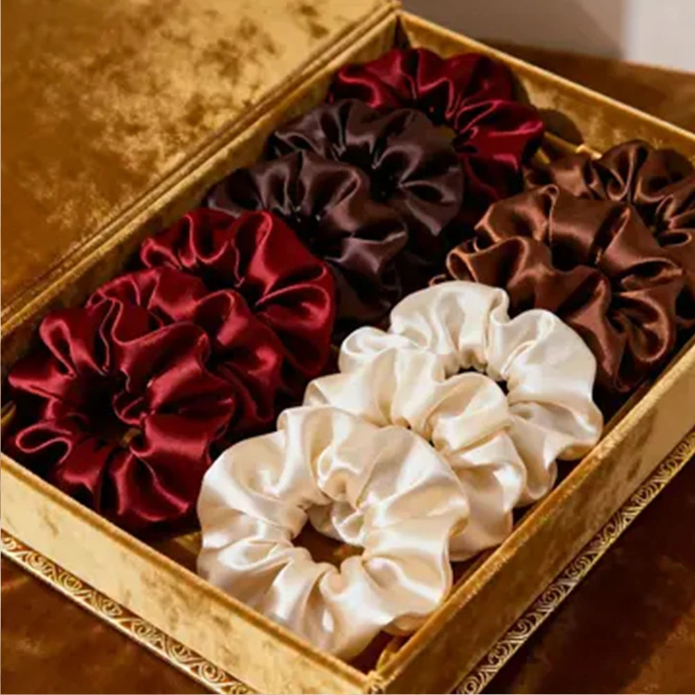 Lot de 10 Chouchous Satin Bordeaux Marron Crème Élégants pour Femme Fille | MDN Store