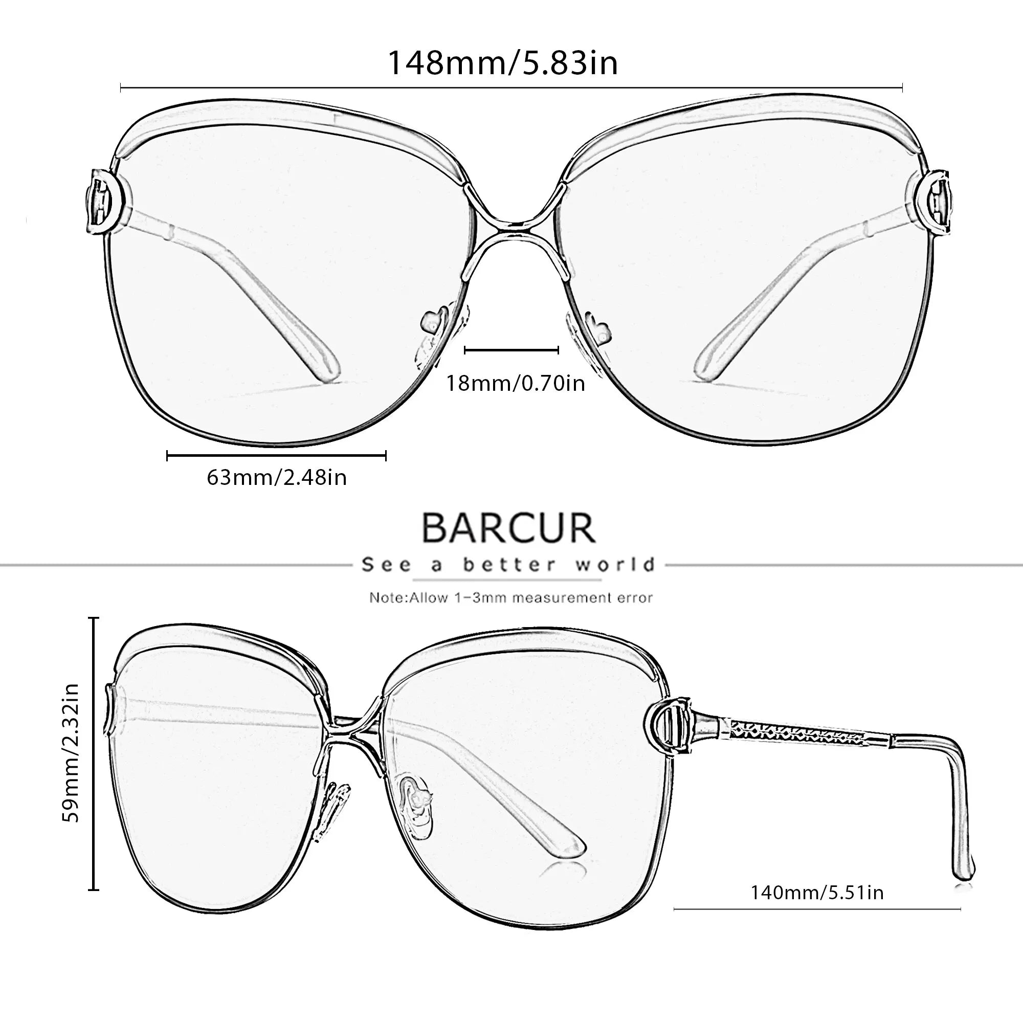 BARCUR Lunettes de Soleil Polarisées Femme Ovale Verres Dégradés UV400 Luxe | MDN Store 25