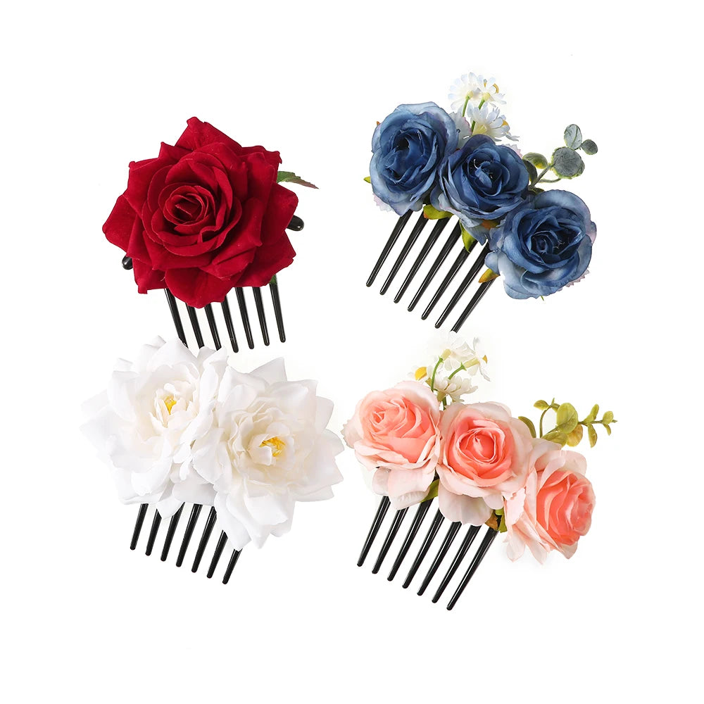 Pince Cheveux Double Rose Flanelle Boho - Barrette Fourche Élégante | MDN Store