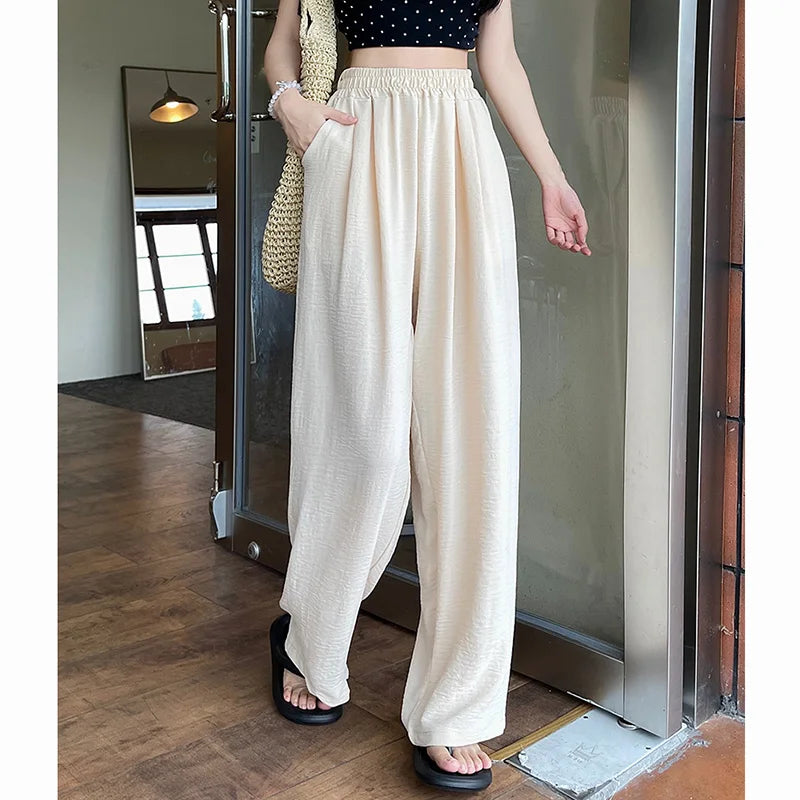 Pantalon Plissé Soie Glacée Taille Haute | MDN Store