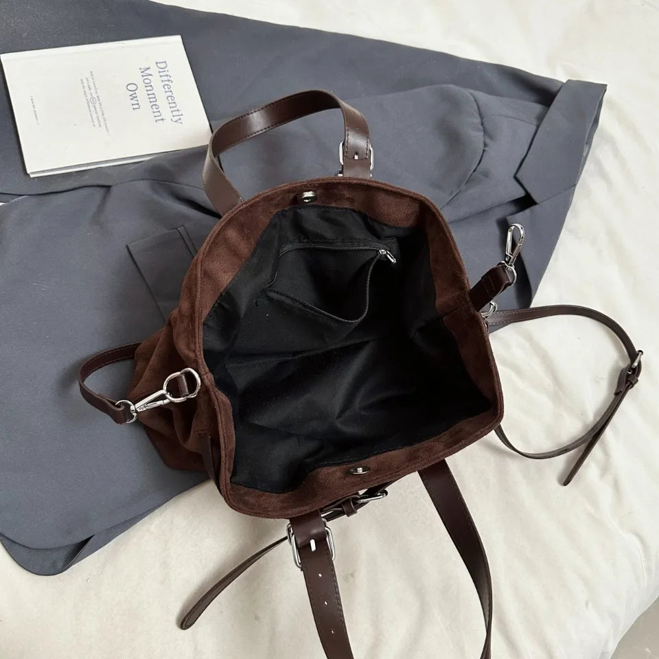 Sac à Main Femme Cuir Daim Boucle Ceinture Grande Capacité Hiver - MDN