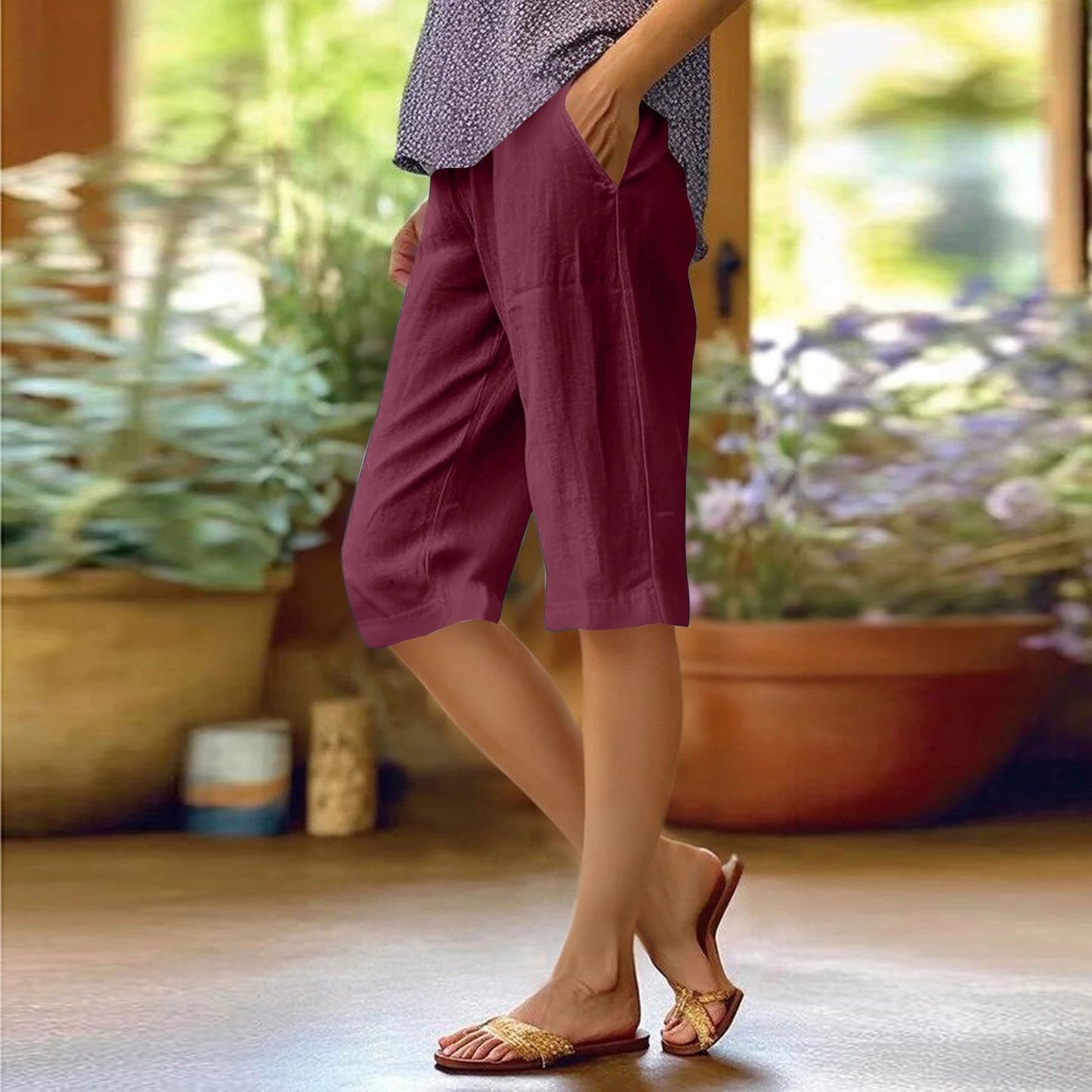 Short Femme Coton Lin Taille Moyenne Large | MDN