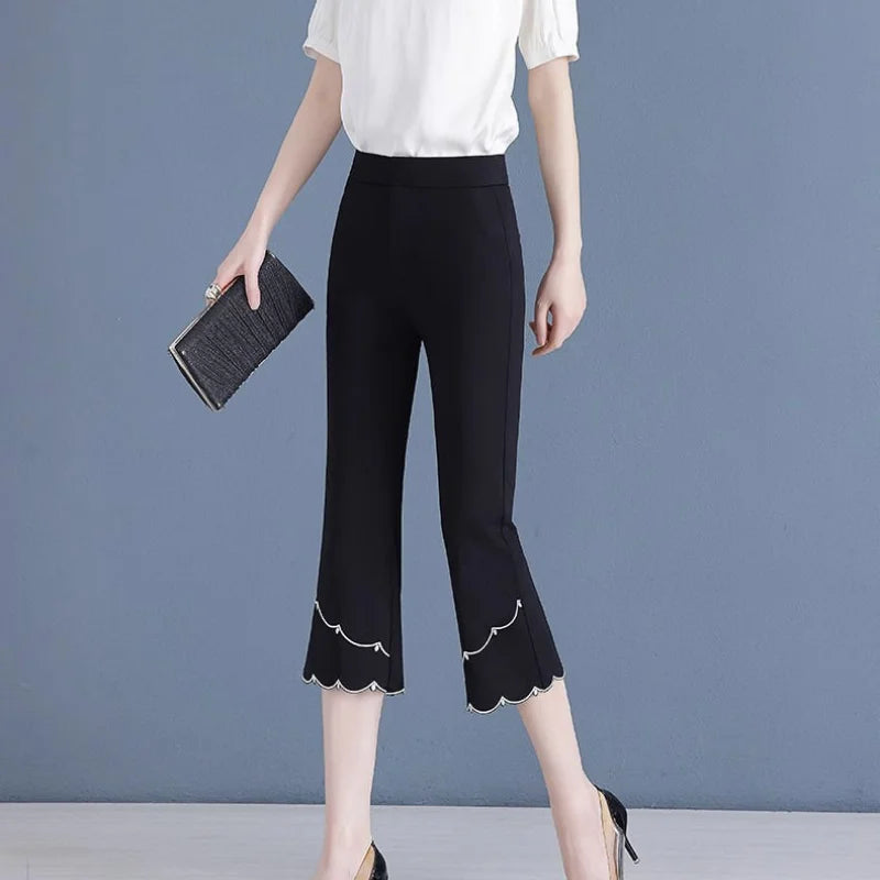 Pantalon Soie Glacée Évasé Taille Haute | MDN Store
