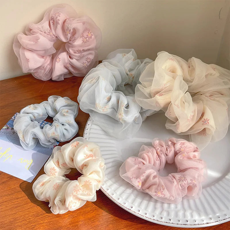 Chouchou Double Couche Organza Soie Fleur Douce - Élastique Cheveux Fille | MDN Store