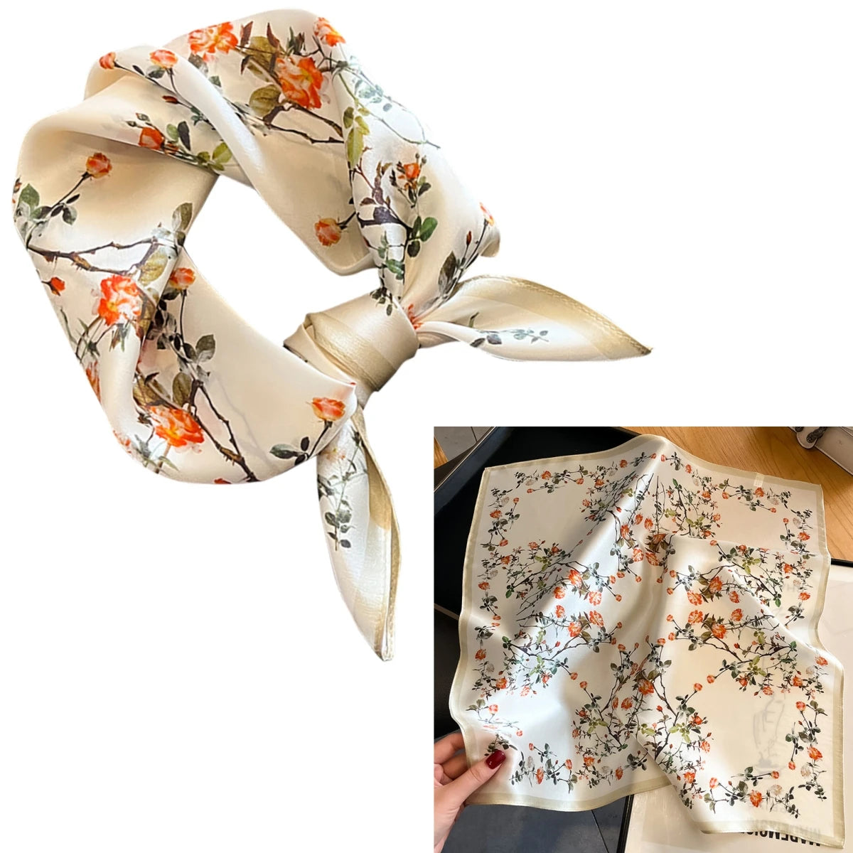 Foulard Carré Soie Mûrier 100% Floral 53cm Femme | MDN Store