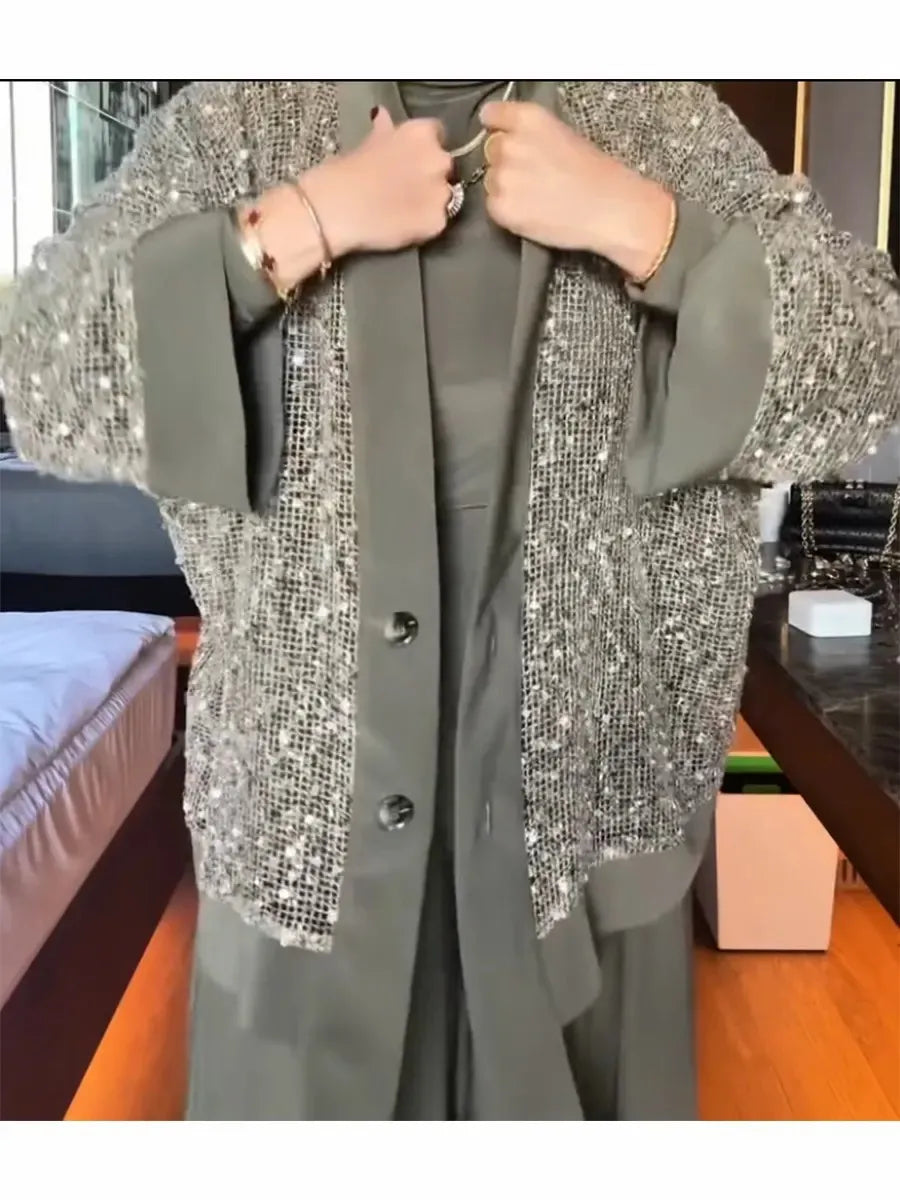 Ensemble 3 Pièces Kimono Sequins Blanc | MDN Store