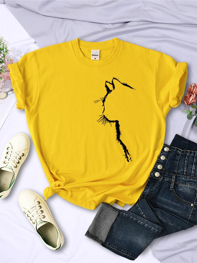 T-Chemise Chat Imprimé Femme Col Rond | MDN Store