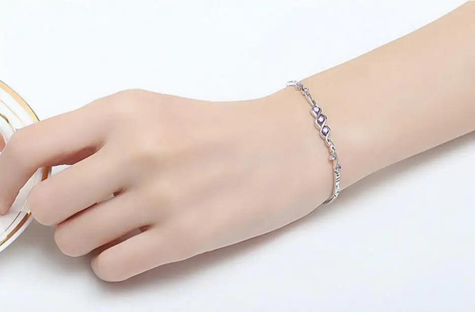 Bracelet Argent 925 Cœur Ange Zircon Violet Mariage | MDN