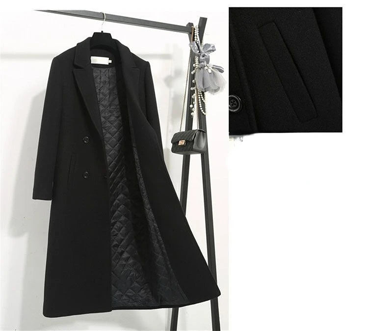 Manteau Laine Femme Double Boutonnage Noir Long – Élégance Intemporelle | MDN Store
